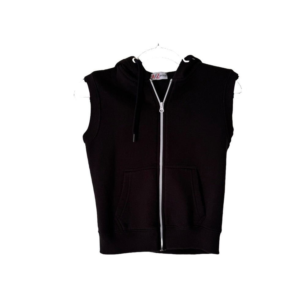 Kids Full Zip Black Sleeveless Hoodie